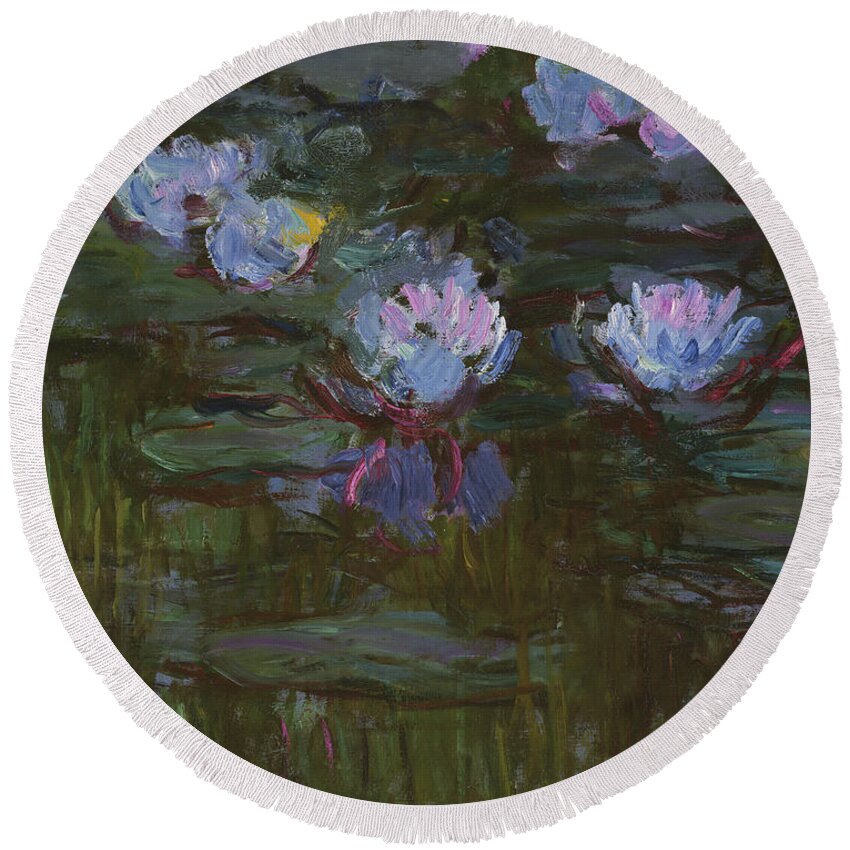 Waterlily Round Beach Towel featuring the painting Waterlilies, 1914 to 17 Detail By Monet by Claude Monet