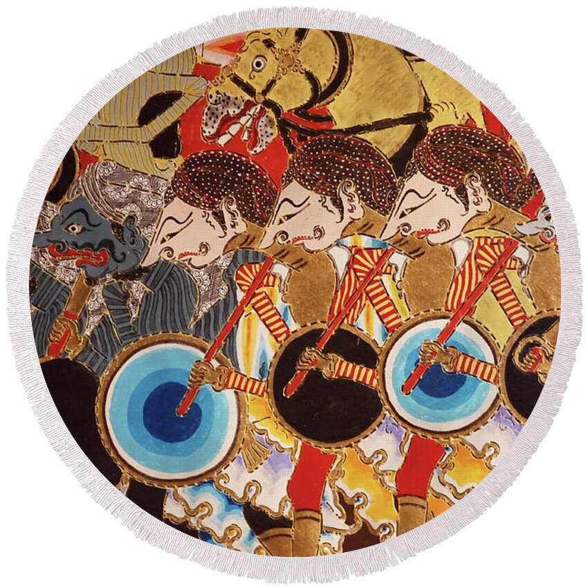 Amsterdam Round Beach Towel featuring the photograph Wayang puppets of Dutch colonial army and Javanese by Steve Estvanik