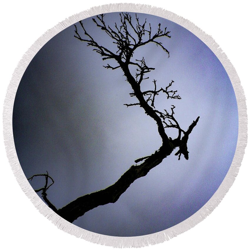 Branch Round Beach Towel featuring the photograph Weathered Tree Branch Silhouette Bodmin Moor by Richard Brookes