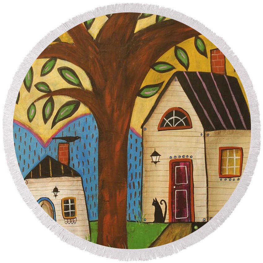 Houses Painting Round Beach Towel featuring the painting Welcome Spring by Karla Gerard