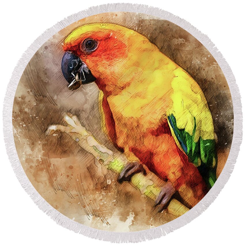 Parrot Round Beach Towel featuring the photograph Western Caribbean Flier by David Smith