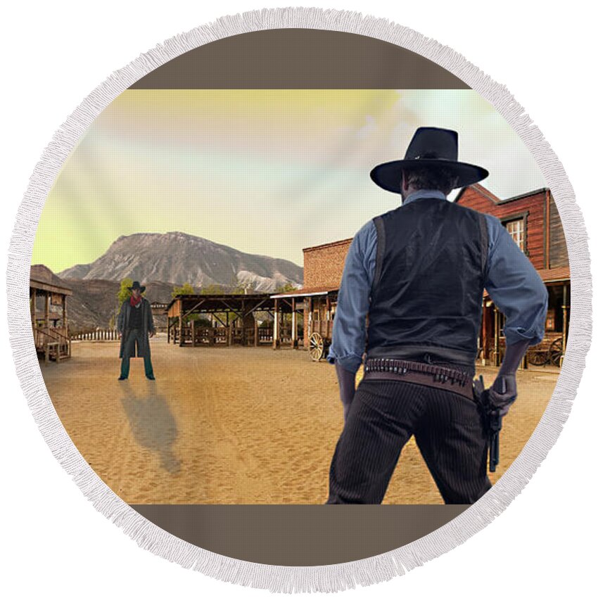 2d Round Beach Towel featuring the photograph Western Gunfight by Brian Wallace