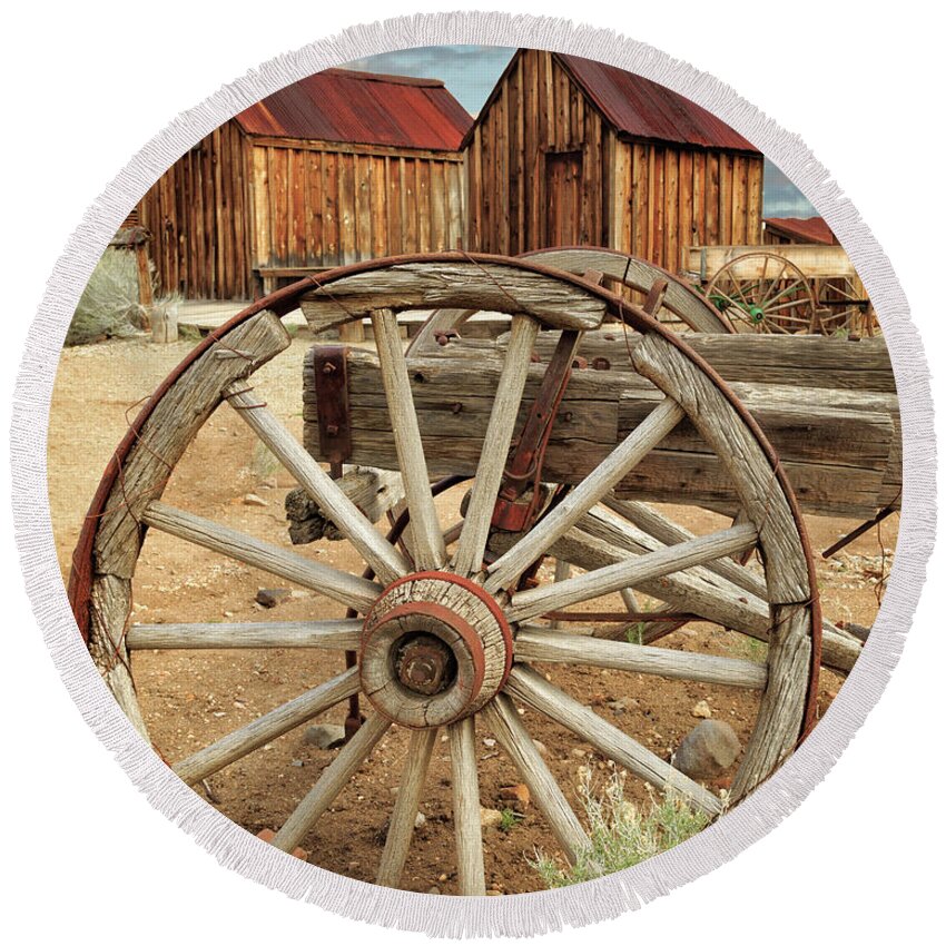 Wagon Round Beach Towel featuring the photograph Wheels And Spokes In Color by James Eddy