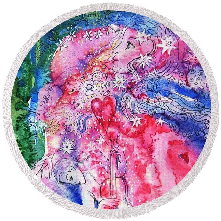  Heart Round Beach Towel featuring the painting When You Exploded Into My Heart by Trudi Doyle