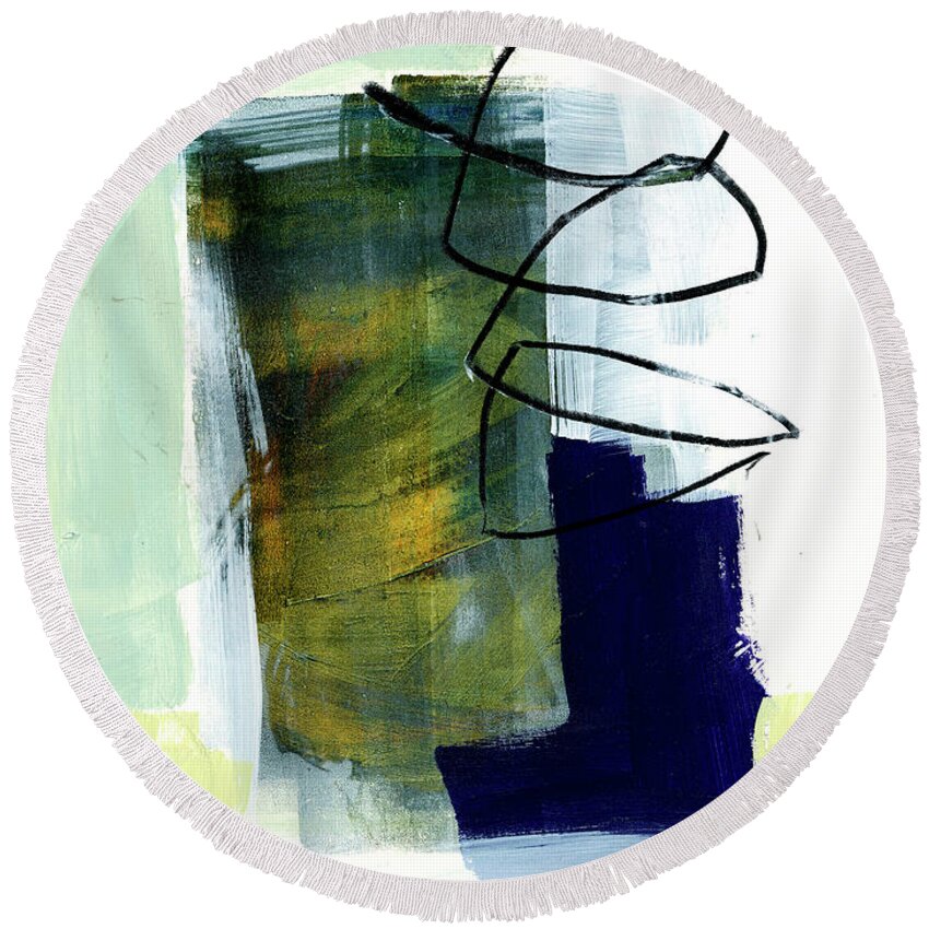 Abstract Art Round Beach Towel featuring the painting Where Do We Go From Here? by Jane Davies