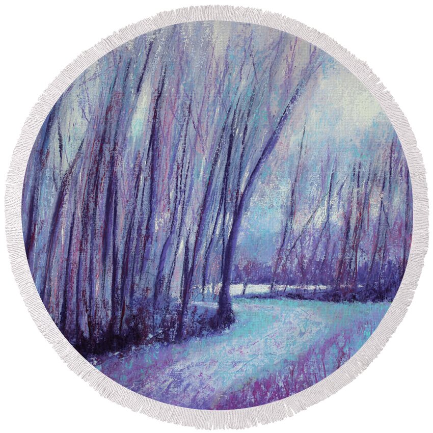 Impressionism Round Beach Towel featuring the painting Whispering Woods by Lisa Crisman