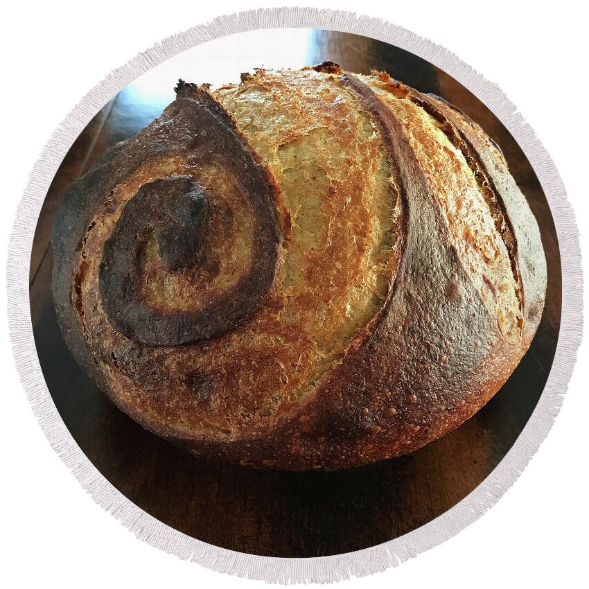 Bread Round Beach Towel featuring the photograph White And Rye Sourdough Spiral Set 1 by Amy E Fraser