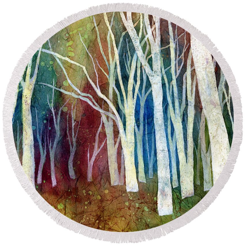 White Forest Round Beach Towel featuring the painting White Forest I by Hailey E Herrera