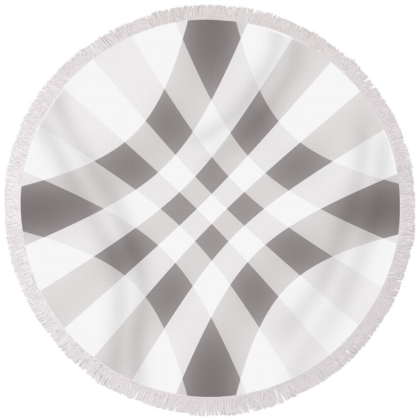 White Gray Crosshatch By Delynn Addams For Home Decor. Digital Art Round Beach Towel featuring the digital art White Gray Crosshatch by Delynn Addams for Home Decor by Delynn Addams