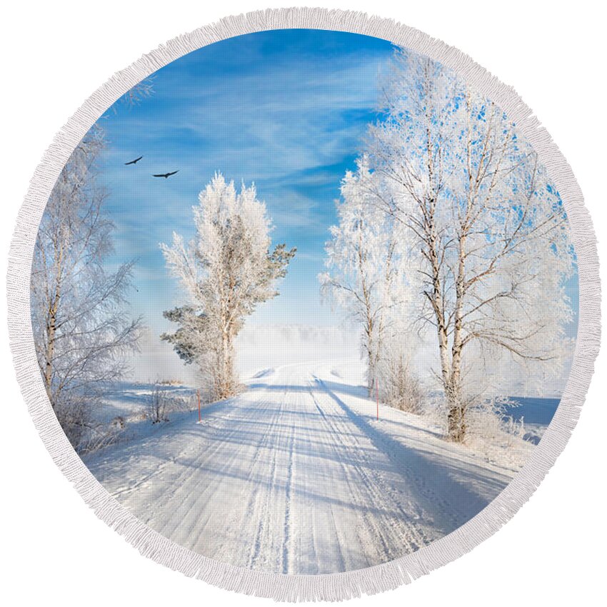 Snow Round Beach Towel featuring the photograph White Morning by Philippe Sainte-Laudy