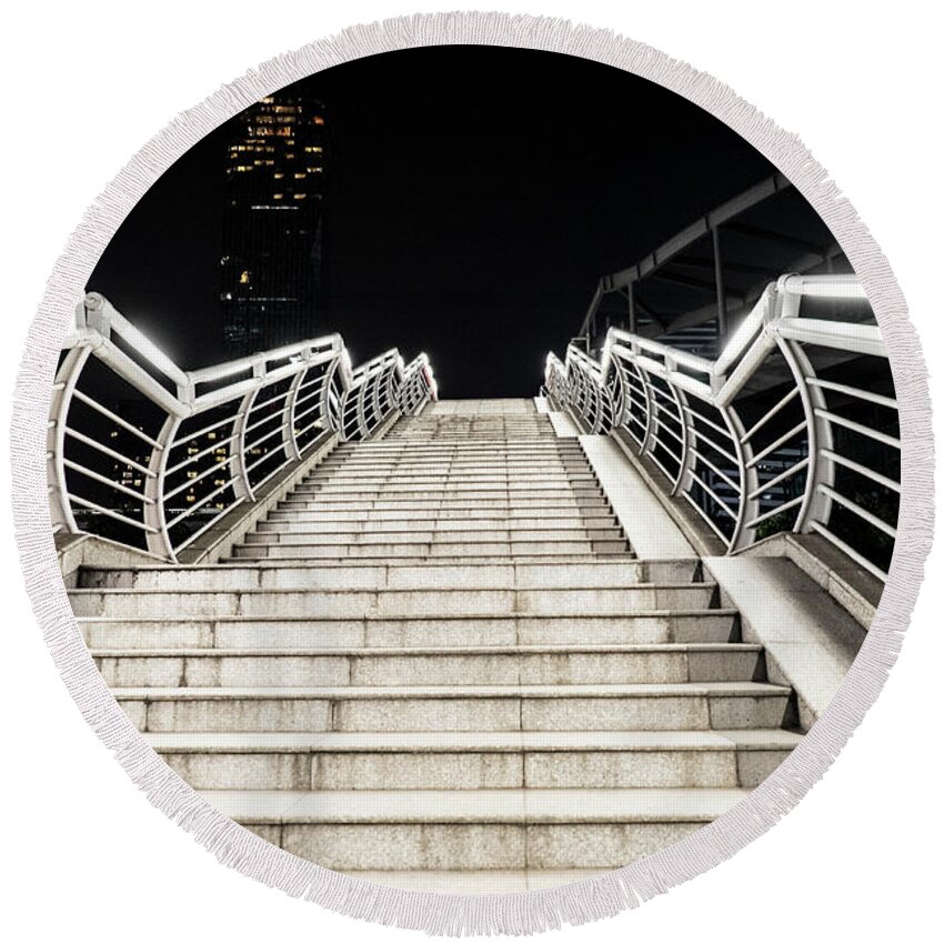 Guangzhou Round Beach Towel featuring the photograph White Stairs by Inge Elewaut
