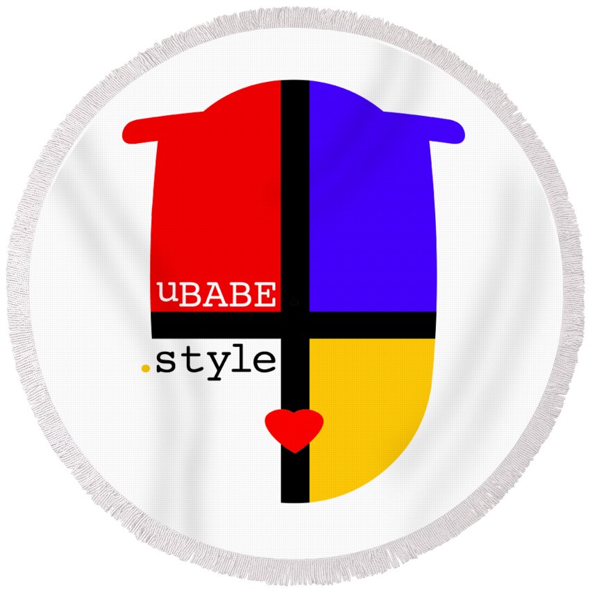 The Style Round Beach Towel featuring the digital art White Style by Ubabe Style