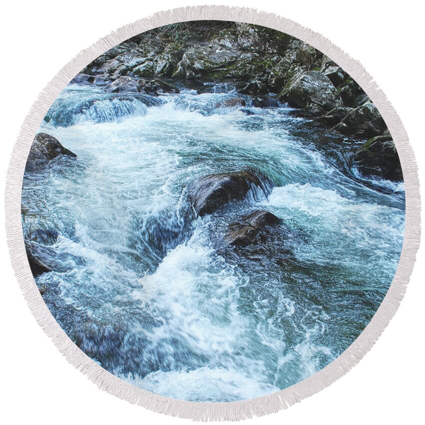 Photography Round Beach Towel featuring the photograph White Water Rapids by Phil Perkins