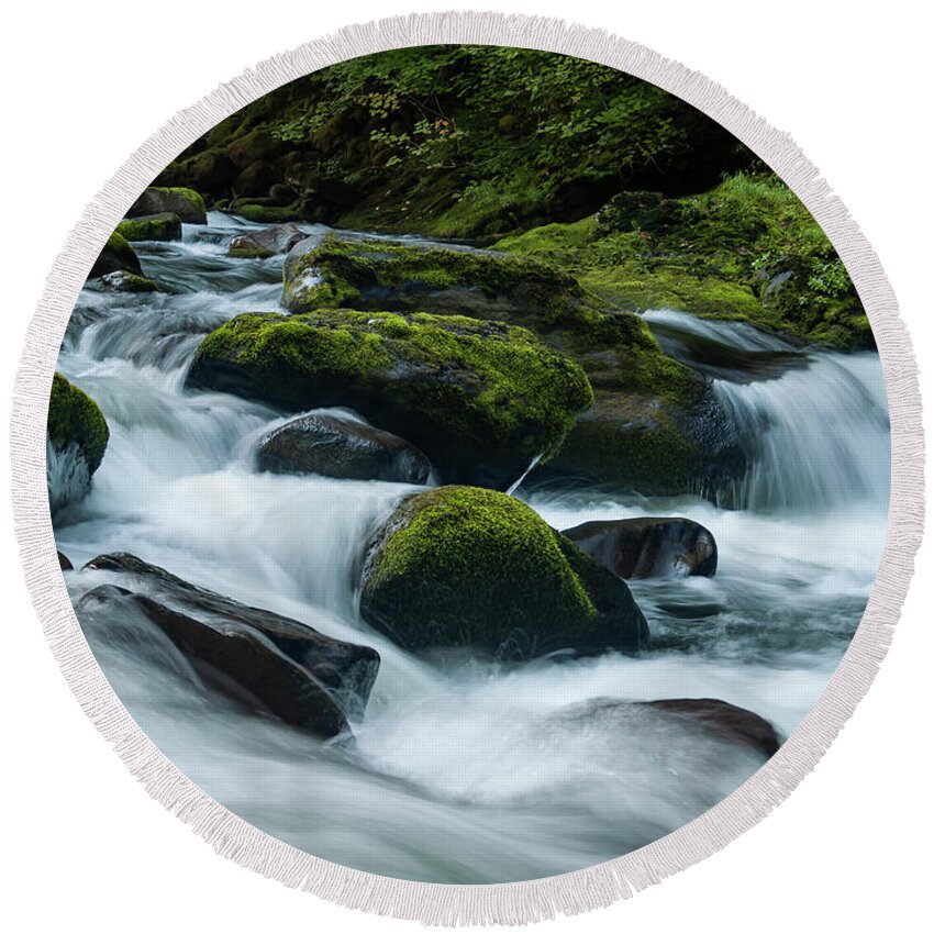 Rivers Round Beach Towel featuring the photograph White Water by Steven Clark