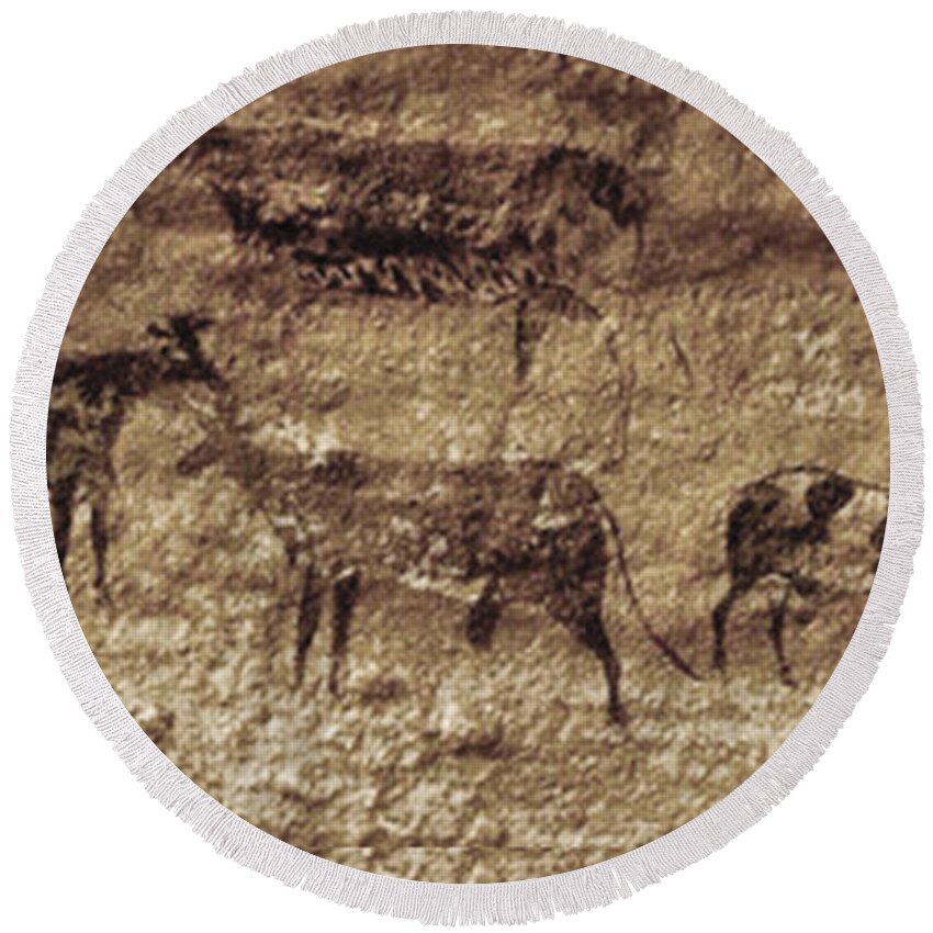 Animals Round Beach Towel featuring the digital art Wild Herds of Tassili-n-Ajjer by Asok Mukhopadhyay