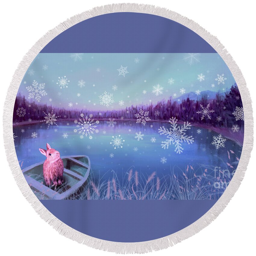 Stirrup Lake Round Beach Towel featuring the painting Winter Dream by Yoonhee Ko