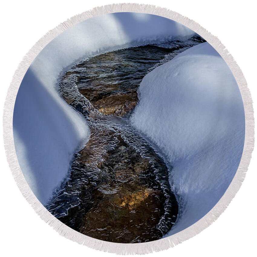 New Hampshire Round Beach Towel featuring the photograph Winter Stream. by Jeff Sinon