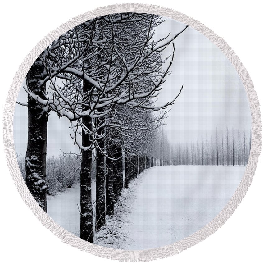 Line Round Beach Towel featuring the photograph Winter Tree Line by David Soldano