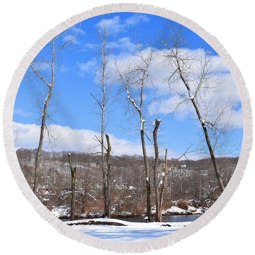 Derby Round Beach Towel featuring the photograph Winter Trees Against the Sky by Nina Kindred