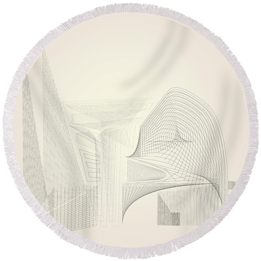 Architecture Round Beach Towel featuring the digital art Wire Folly Complex by Kevin McLaughlin