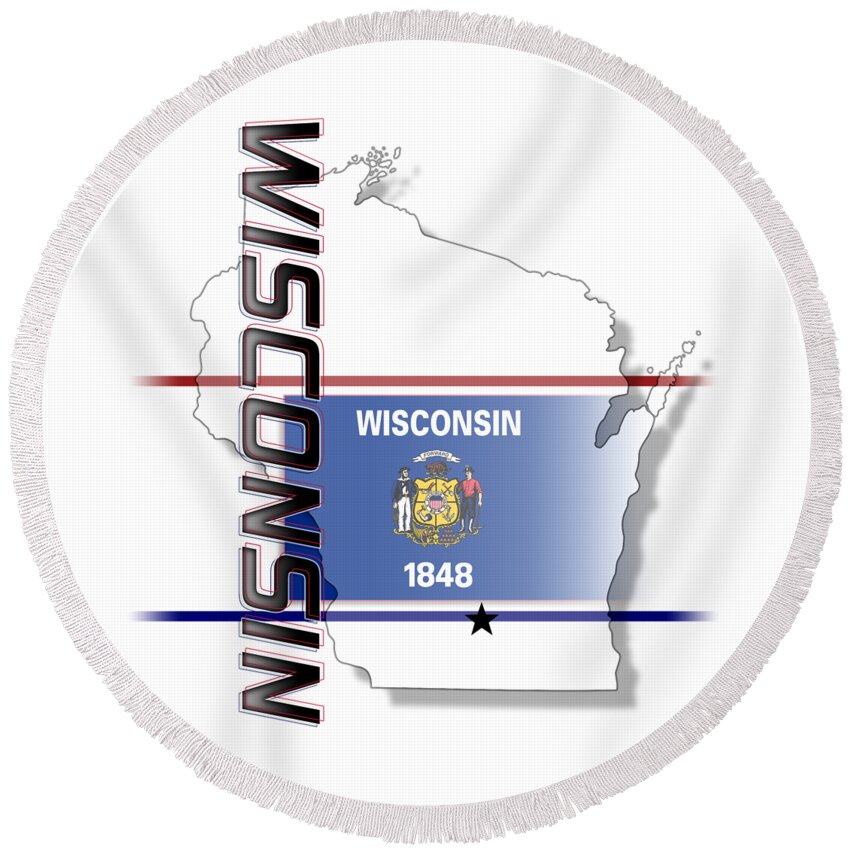 Wisconsin Round Beach Towel featuring the digital art Wisconsin State Vertical Print by Rick Bartrand