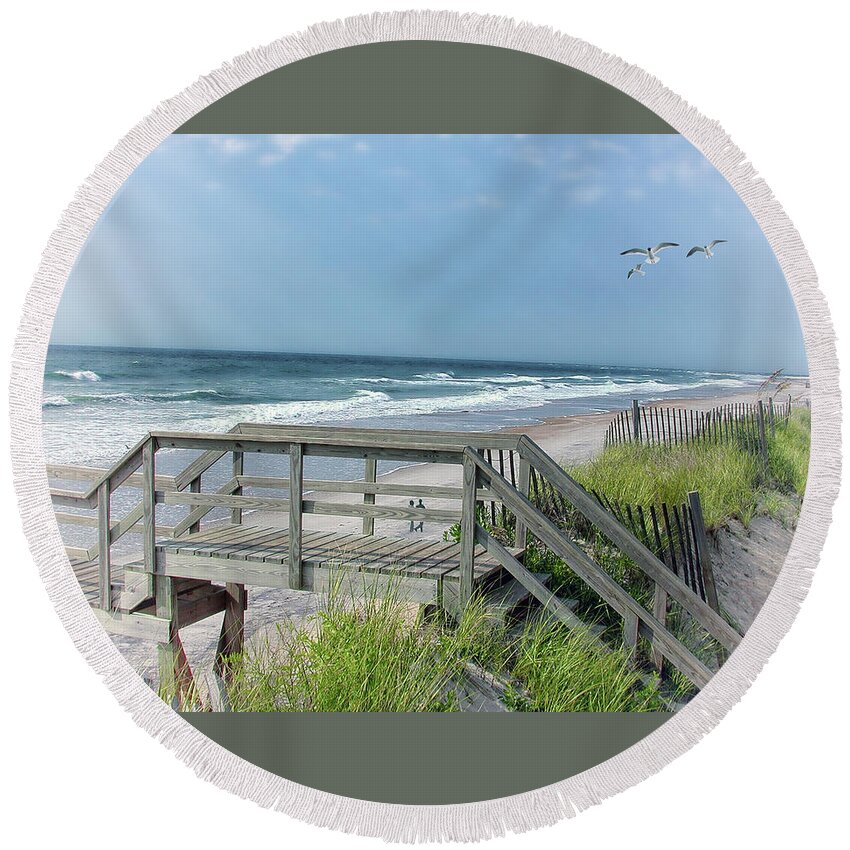 Beach Round Beach Towel featuring the photograph Wish You Were Here by Michael Frank