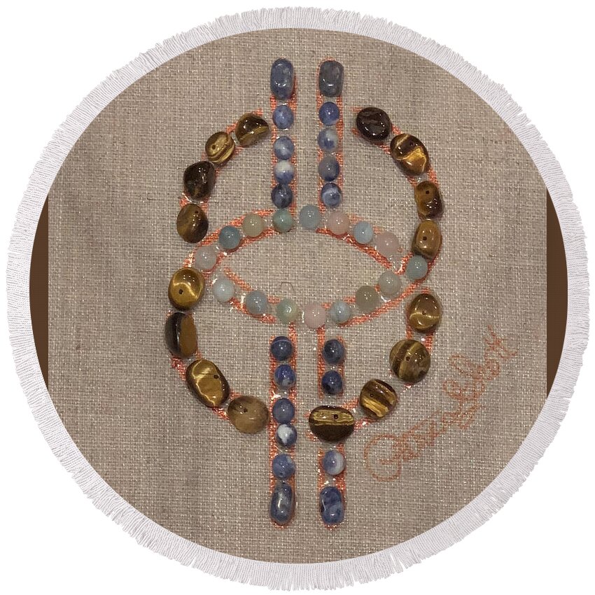 Adinkra Round Beach Towel featuring the mixed media With Time by Patrice Scott