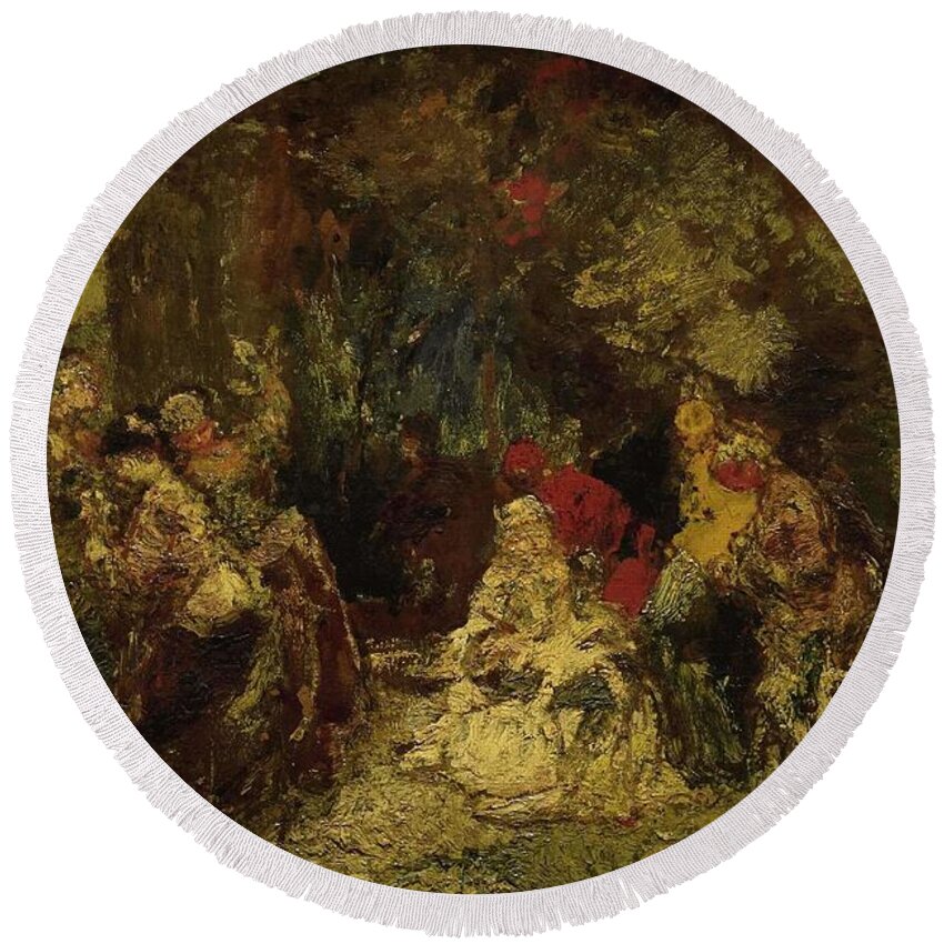 Adolphe Joseph Thomas Monticelli Round Beach Towel featuring the painting Women in a forest. by Adolphe Joseph Thomas Monticelli