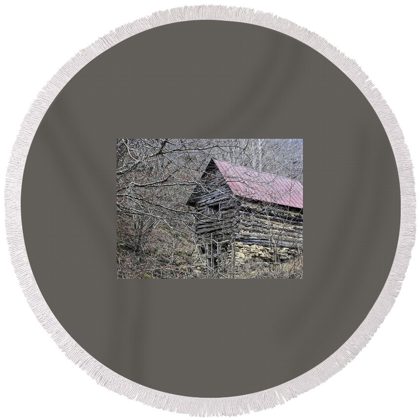 Stone Round Beach Towel featuring the photograph Wood in the Woods by Kathy Chism