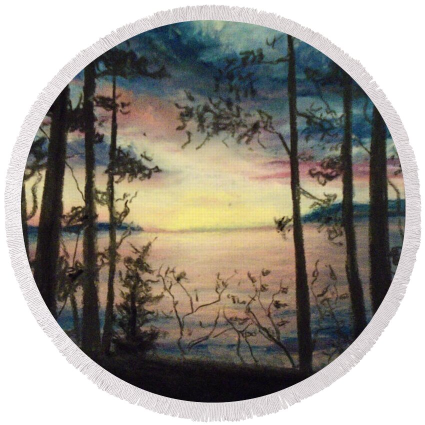 Sunset Round Beach Towel featuring the painting Wood Rush by Jen Shearer