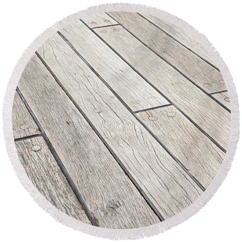 Wooden Planks Round Beach Towel featuring the photograph Wooden Decking Planks by Helen Jackson
