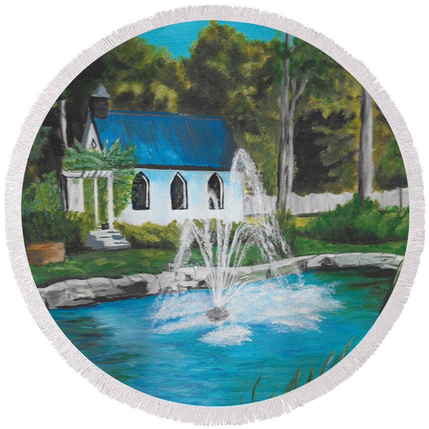 Pond Round Beach Towel featuring the painting Woodland Park by David Bigelow