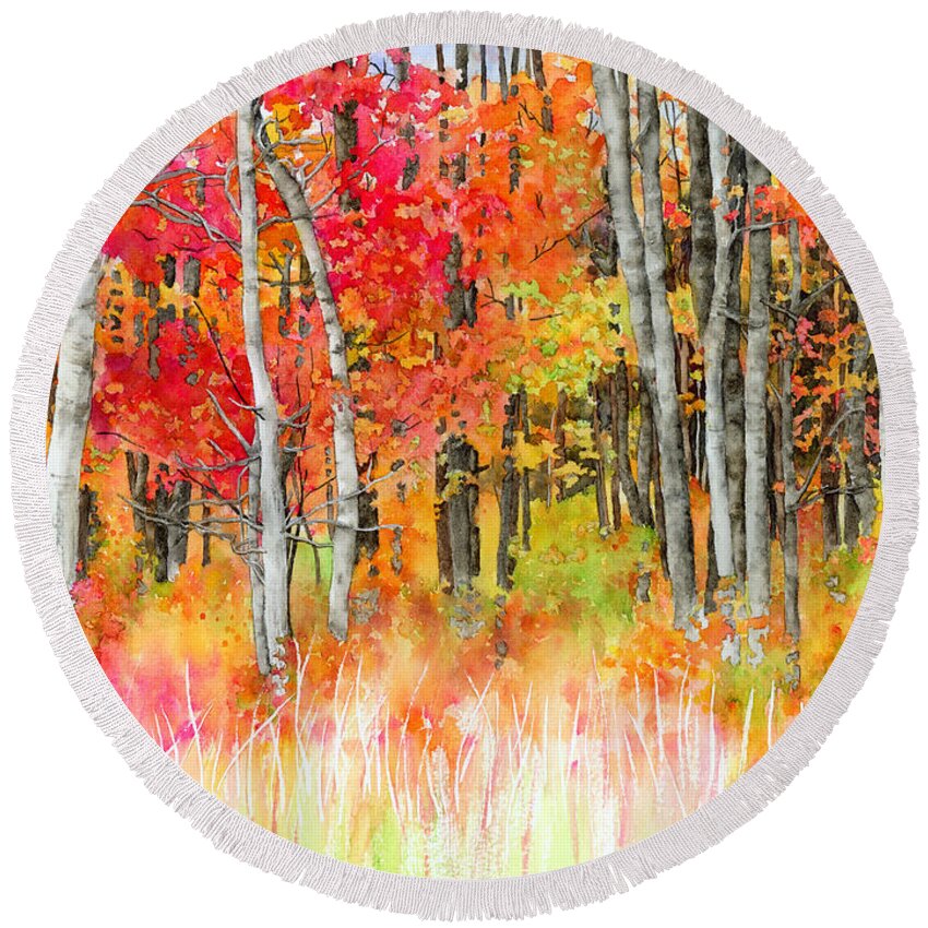 Forest Round Beach Towel featuring the painting Woodsy Forest by Hailey E Herrera