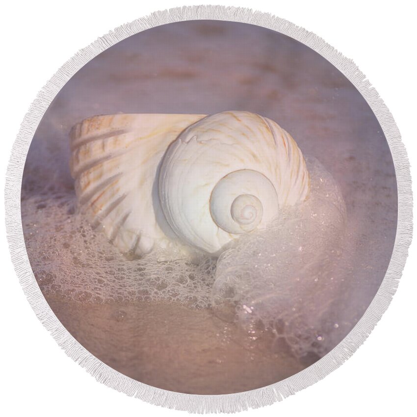 Shells Round Beach Towel featuring the photograph Worn By The Sea by Kathy Baccari