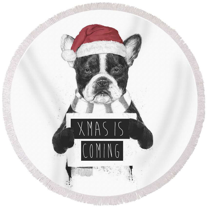 #faaAdWordsBest Round Beach Towel featuring the mixed media Xmas is coming by Balazs Solti