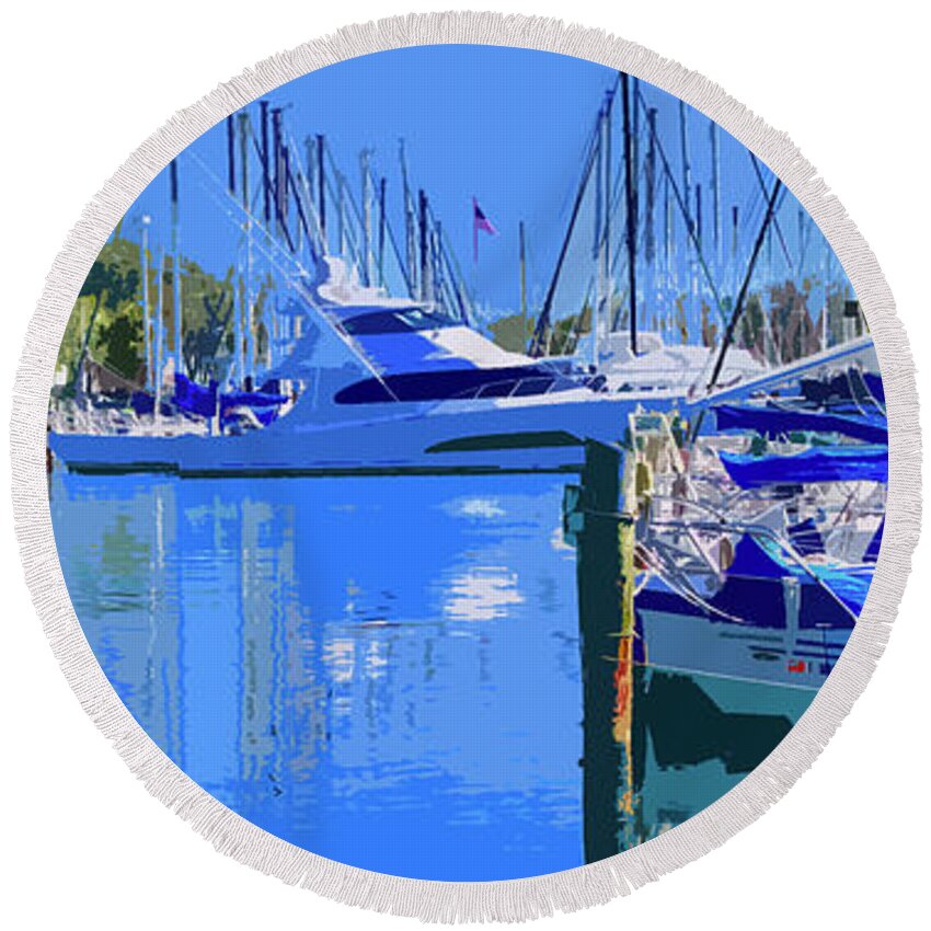 Boats Round Beach Towel featuring the photograph Yacht Life Three by Alan Metzger