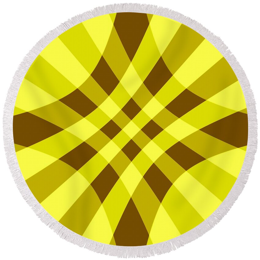 Yellow Round Beach Towel featuring the digital art Yellow Brown Crosshatch by Delynn Addams for Home Decor by Delynn Addams