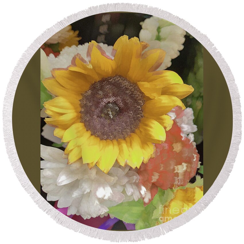 Abstract Round Beach Towel featuring the photograph Yellow flower pastel by Phillip Rubino
