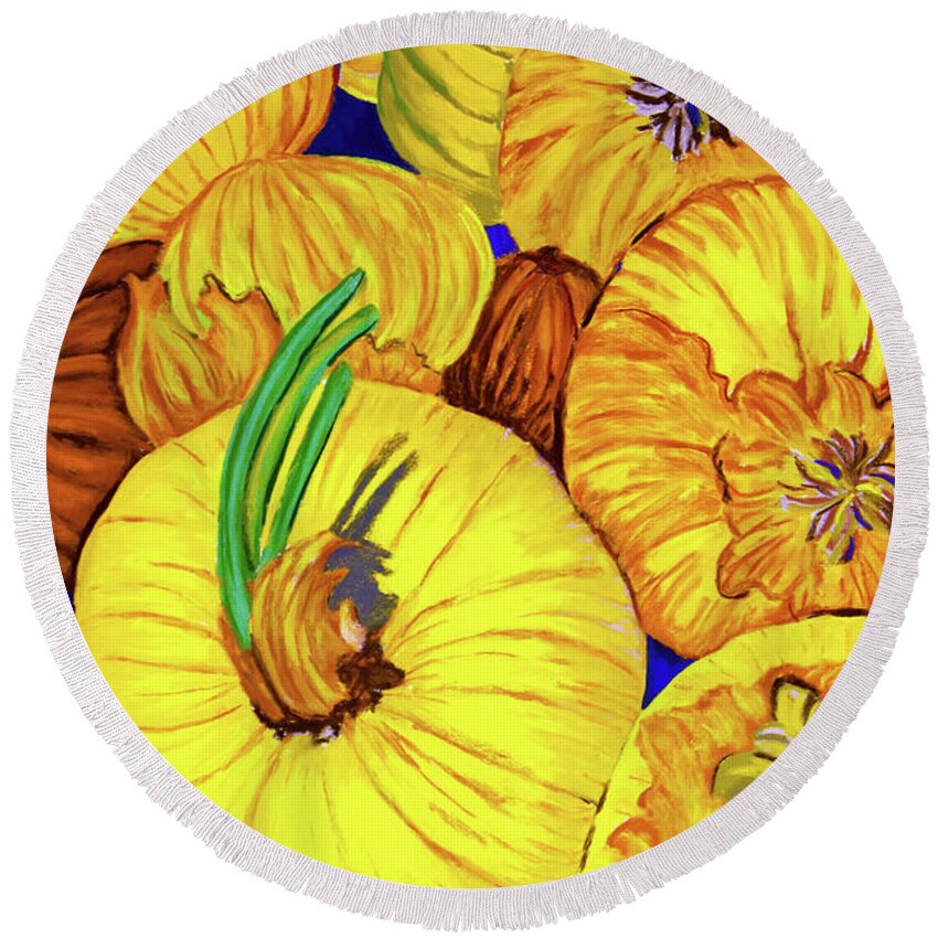 Onions Round Beach Towel featuring the pastel Yellow Onions by Margaret Zabor