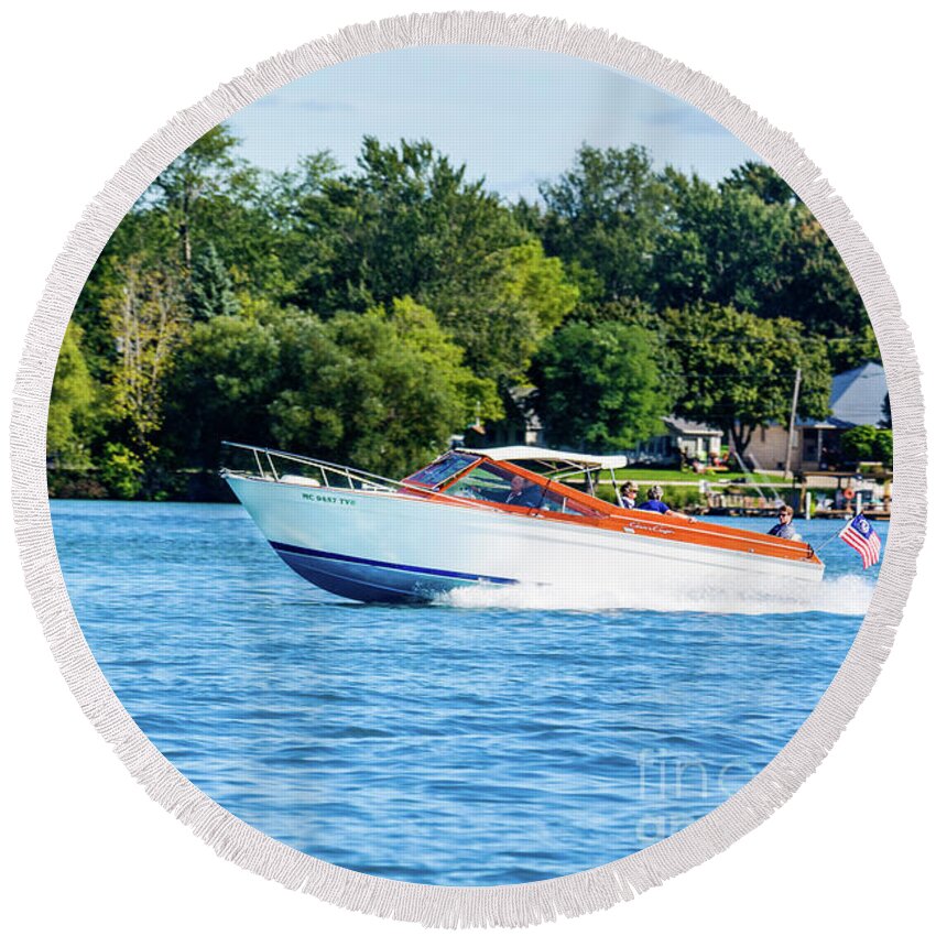 Boat Round Beach Towel featuring the photograph Yes Its a Chris Craft by Randy J Heath