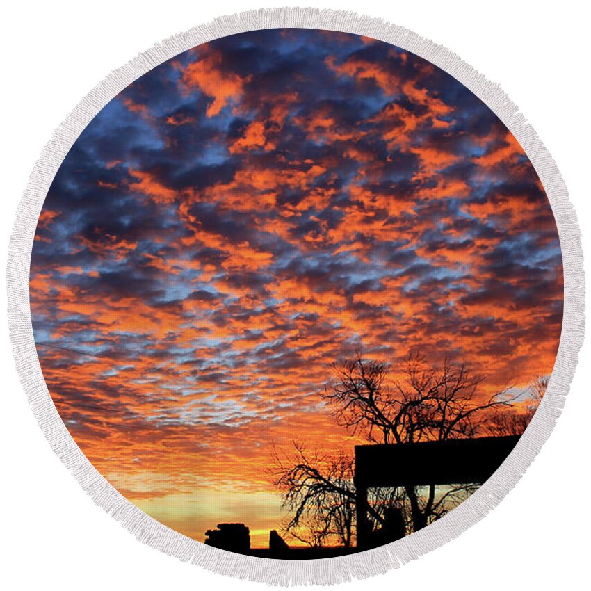 New Mexico Round Beach Towel featuring the photograph Yeso Sunset by Jonathan Thompson