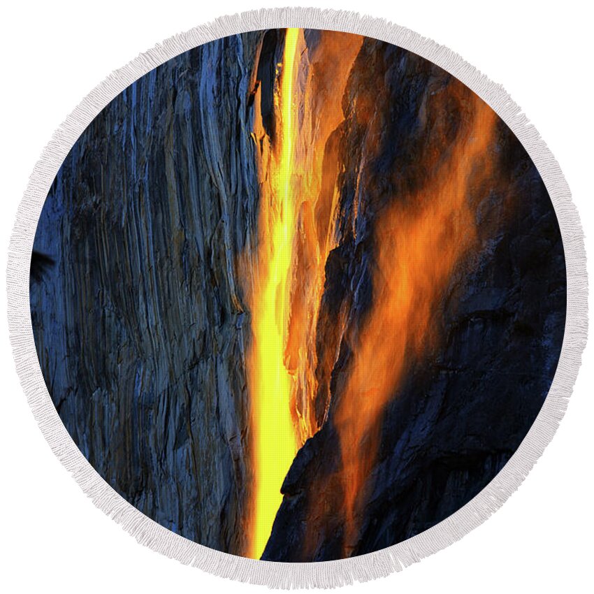Yosemite Round Beach Towel featuring the photograph Yosemite Fire and Ice by Greg Norrell