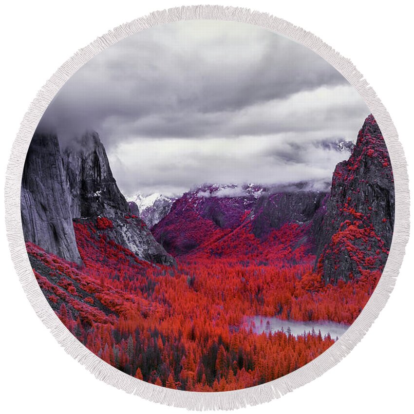 Yosemite Round Beach Towel featuring the photograph Yosemite in Red by Jon Glaser