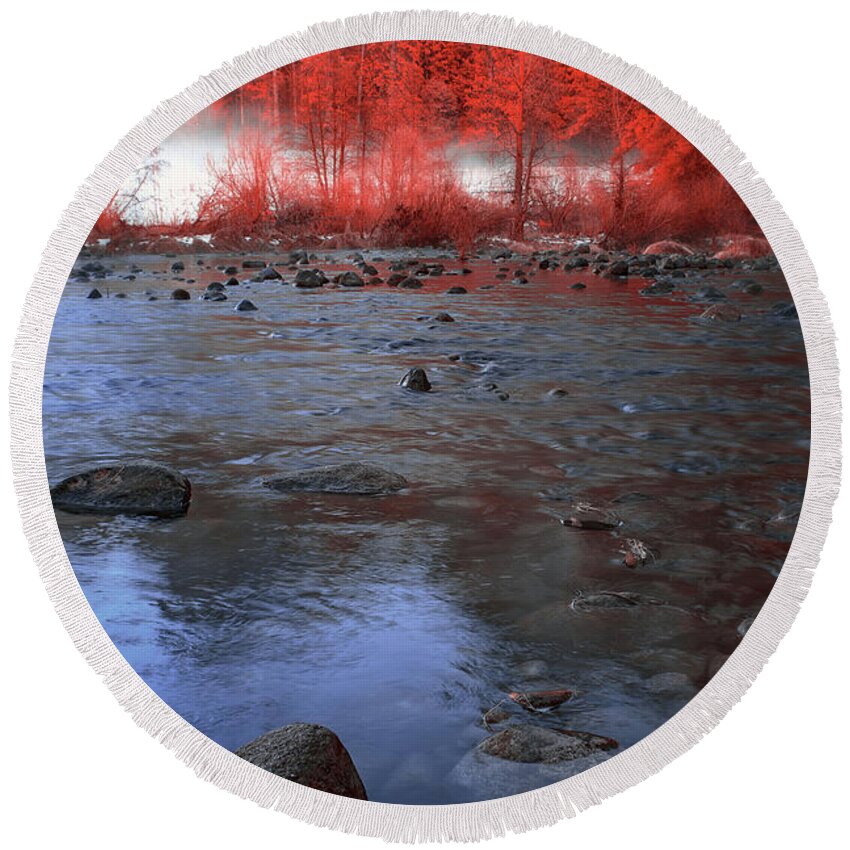 Yosemite Round Beach Towel featuring the photograph Yosemite River in Red by Jon Glaser