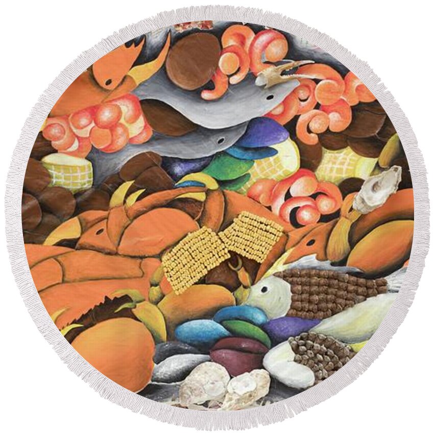 Sabree Round Beach Towel featuring the painting You Can Have It All by Patricia Sabreee