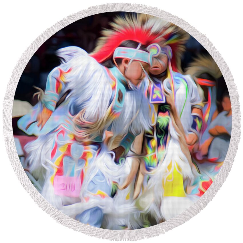 Celebration Round Beach Towel featuring the photograph Young Grass Dancers by Theresa Tahara