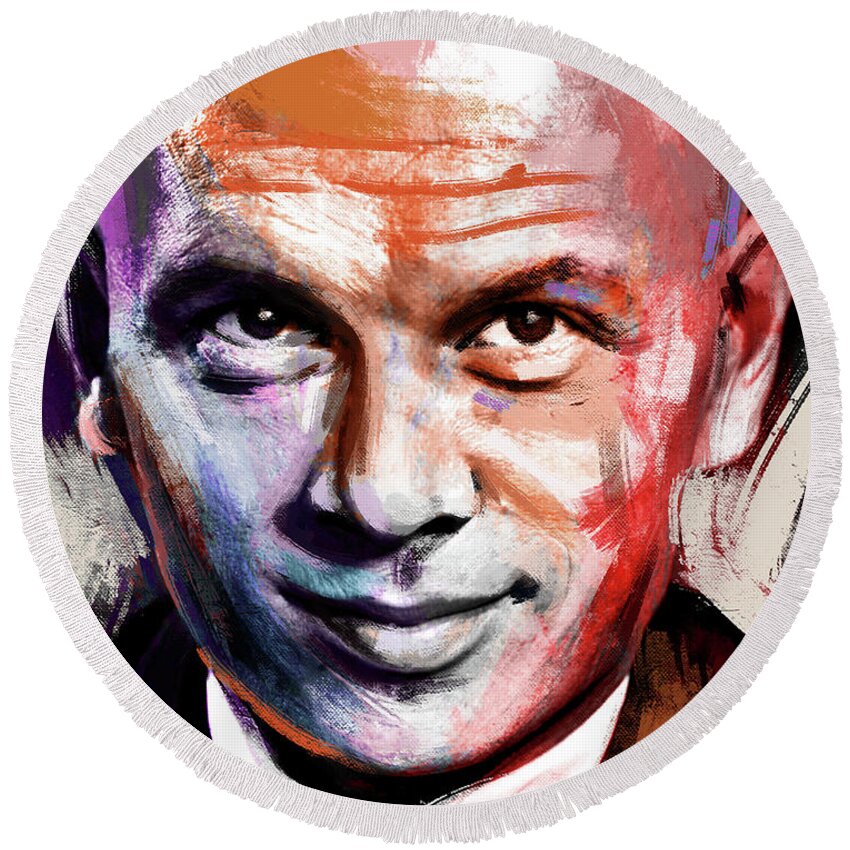 Yul Brynner Round Beach Towel featuring the painting Yul Brynner by Stars on Art