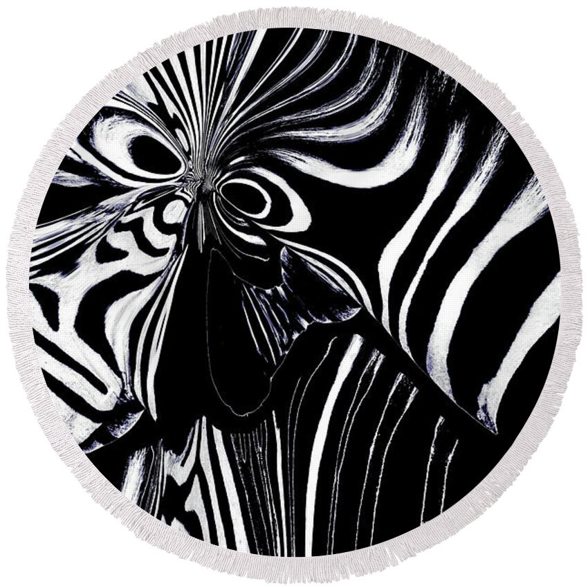 Abstract Round Beach Towel featuring the photograph Zebra Art by Debra Kewley
