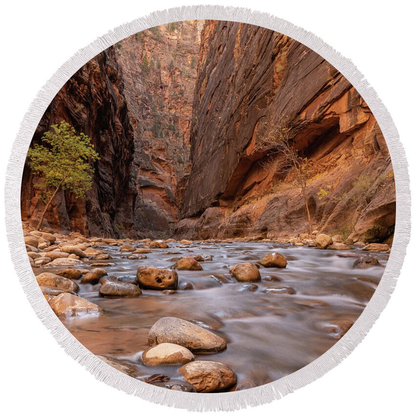 Zion Round Beach Towel featuring the photograph Zion Canyon by Arthur Oleary
