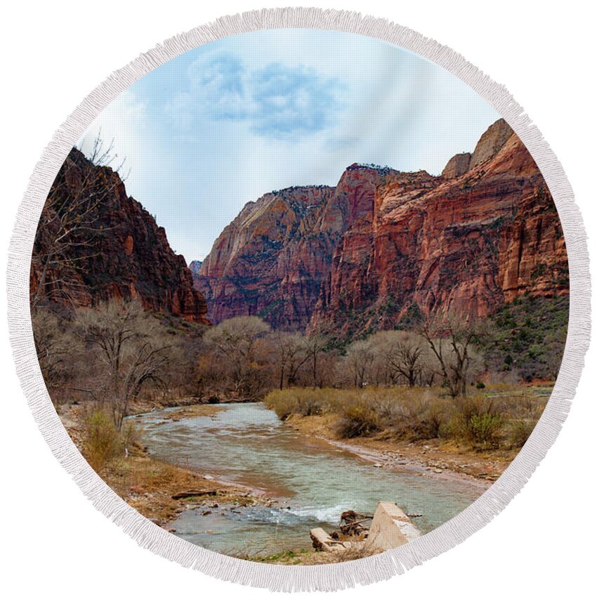 Zion Round Beach Towel featuring the photograph Zion Canyon by Mark Duehmig